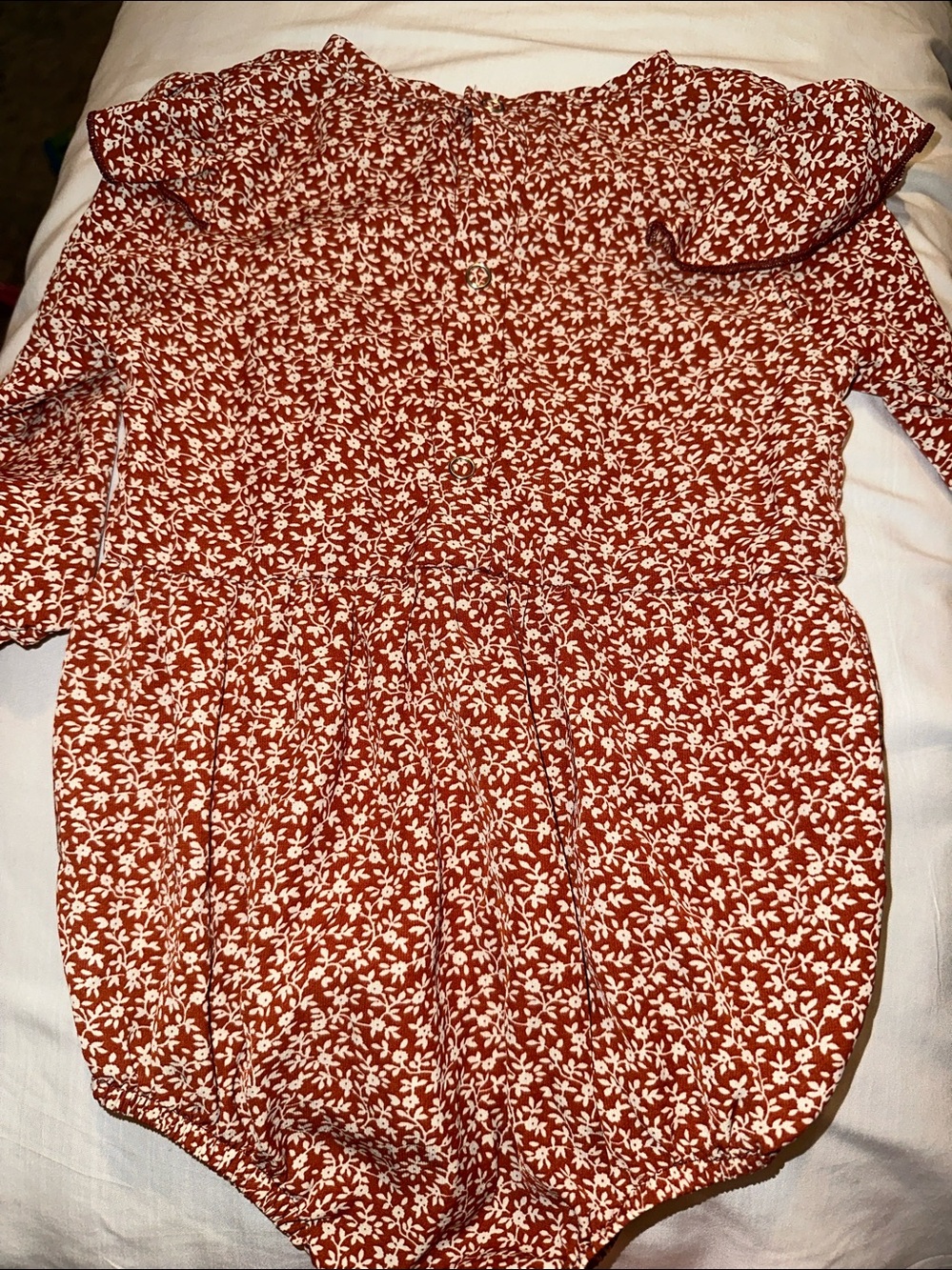Rust Floral Baby Romper - White Print - Picture 5 of 8